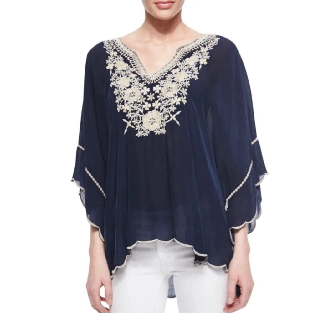 Johnny was georgette embroidered navy blouse petite xxl PXXL